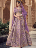Attractive Lavender Zari Weaving Organza Reception Wear Lehenga Choli