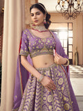 Attractive Lavender Zari Weaving Organza Reception Wear Lehenga Choli