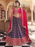 Classy Purple Zari Weaving Tissue Engagement Wear Lehenga With Blouse