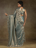 Enchanting Blue Jarkan Work Satin Party Wear Saree