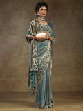 Enchanting Blue Jarkan Work Satin Party Wear Saree