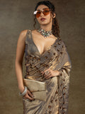 Captivating Golden Jarkan Work Satin Wedding Wear Saree With Blouse