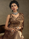 Gorgeous Golden Jarkan Work Satin Party Wear Saree With Blouse
