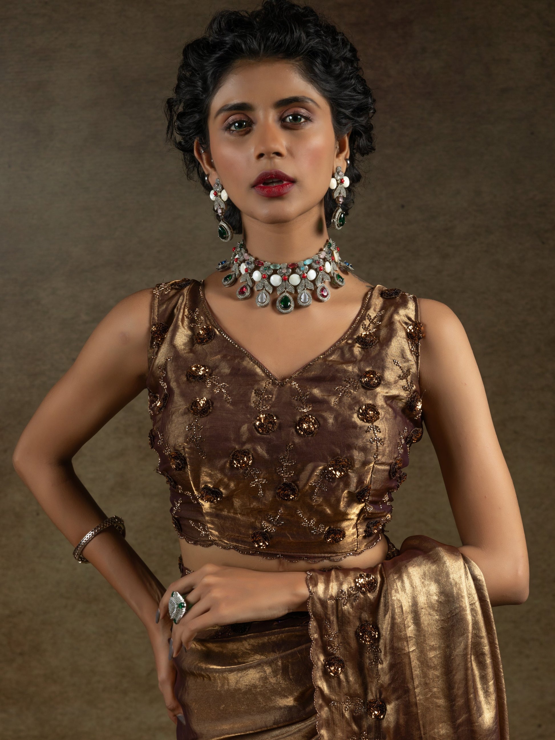 Gorgeous Golden Jarkan Work Satin Party Wear Saree With Blouse
