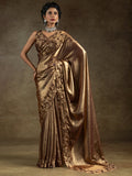 Gorgeous Golden Jarkan Work Satin Party Wear Saree With Blouse