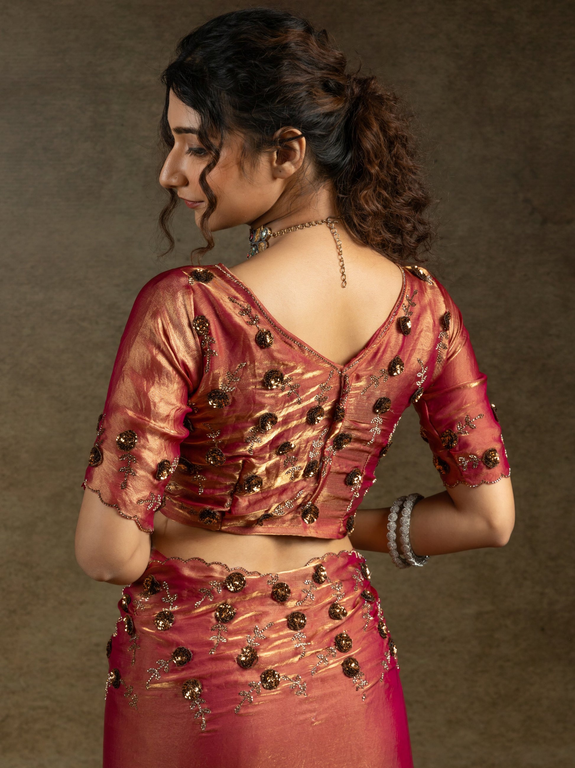 Alluring Orange Jarkan Work Satin Party Wear Saree With Blouse
