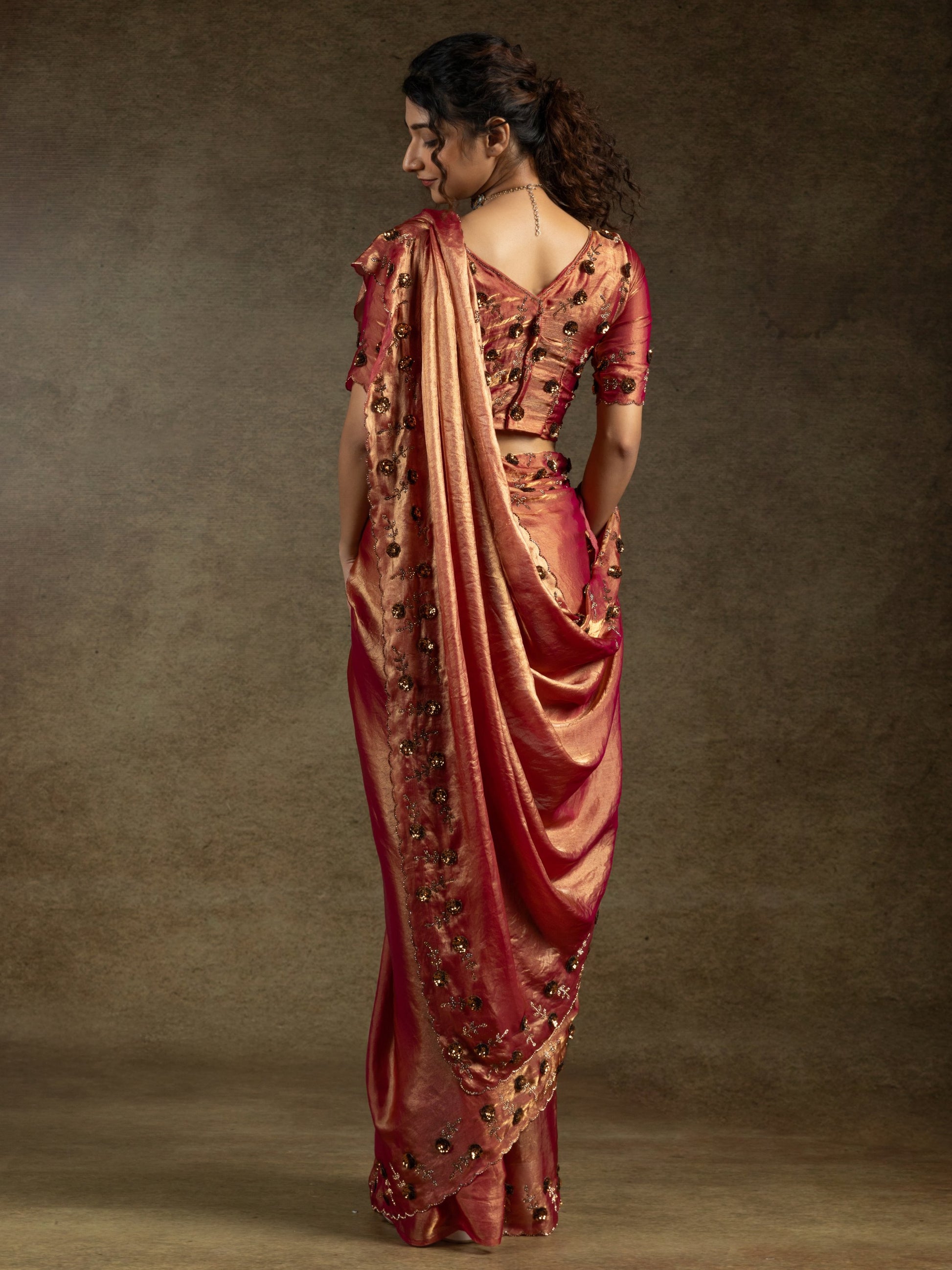 Alluring Orange Jarkan Work Satin Party Wear Saree With Blouse