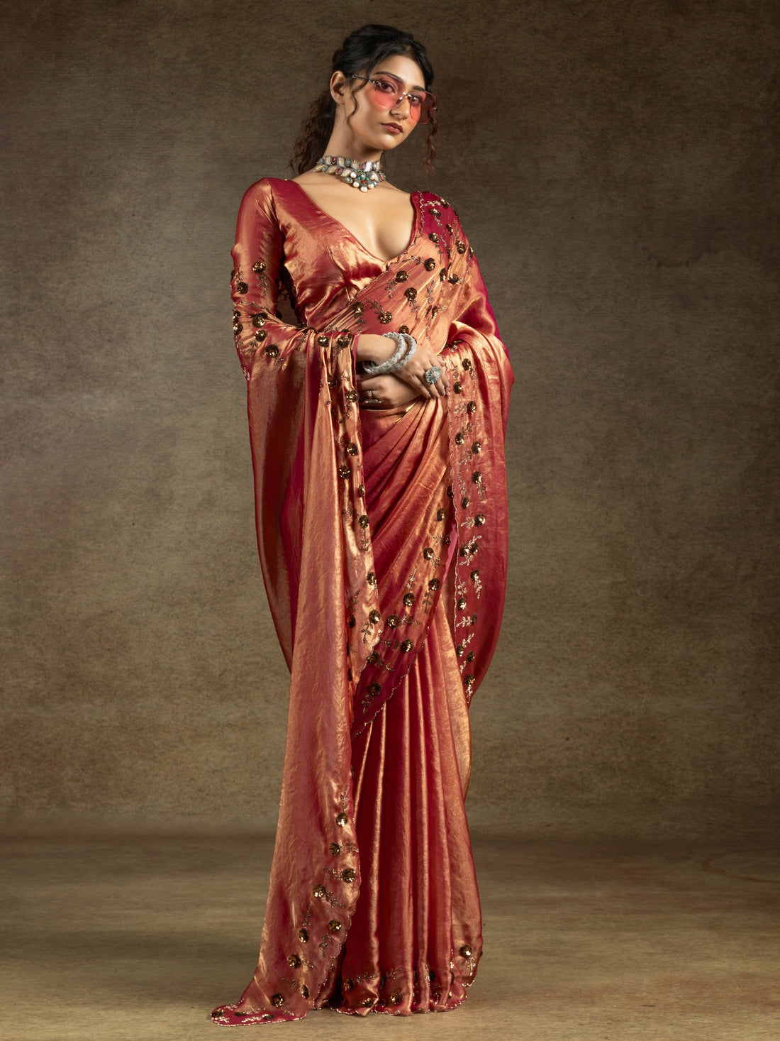 Alluring Orange Jarkan Work Satin Party Wear Saree With Blouse