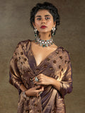 Bewitching Rose Gold Sequins Work Satin Wedding Wear Saree