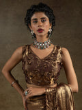 Bewitching Rose Gold Sequins Work Satin Wedding Wear Saree