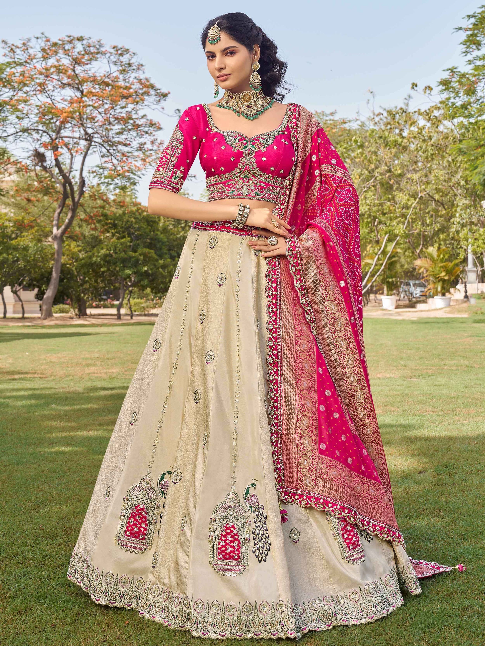 Marvelous Off-White Zari Weaving Tissue Designer Lehenga Choli With Dupatta