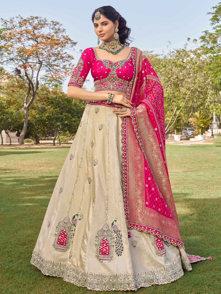Marvelous Off-White Zari Weaving Tissue Designer Lehenga Choli With Dupatta