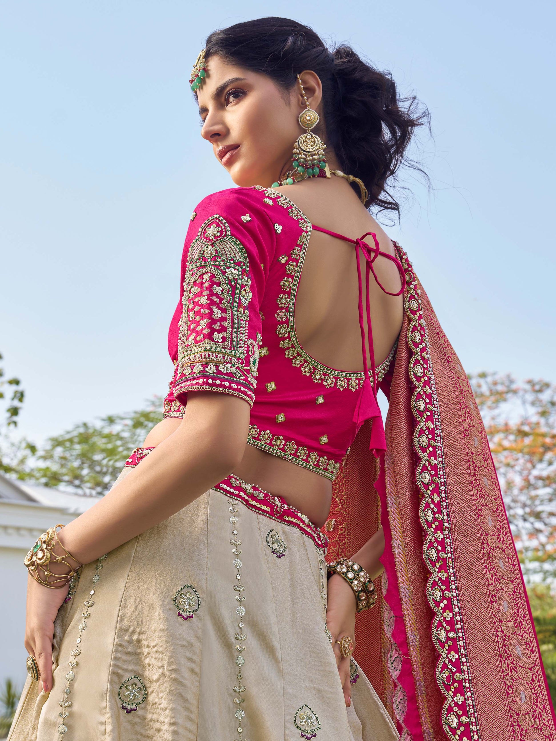 Marvelous Off-White Zari Weaving Tissue Designer Lehenga Choli With Dupatta