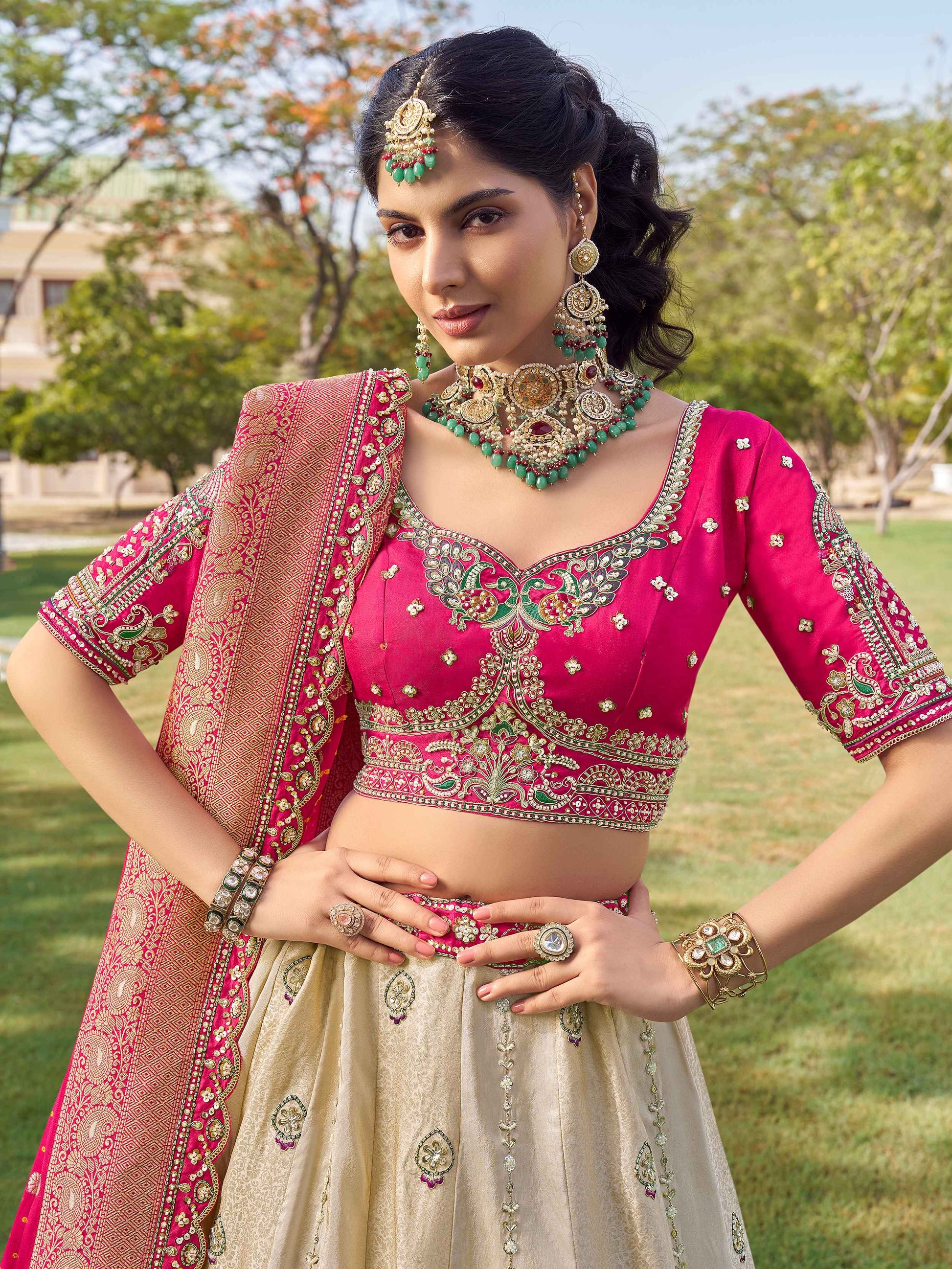 Marvelous Off-White Zari Weaving Tissue Designer Lehenga Choli With Dupatta