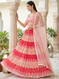 Amazing Pink Zari Work Chinon Festive Wear Lehenga Choli With Dupatta