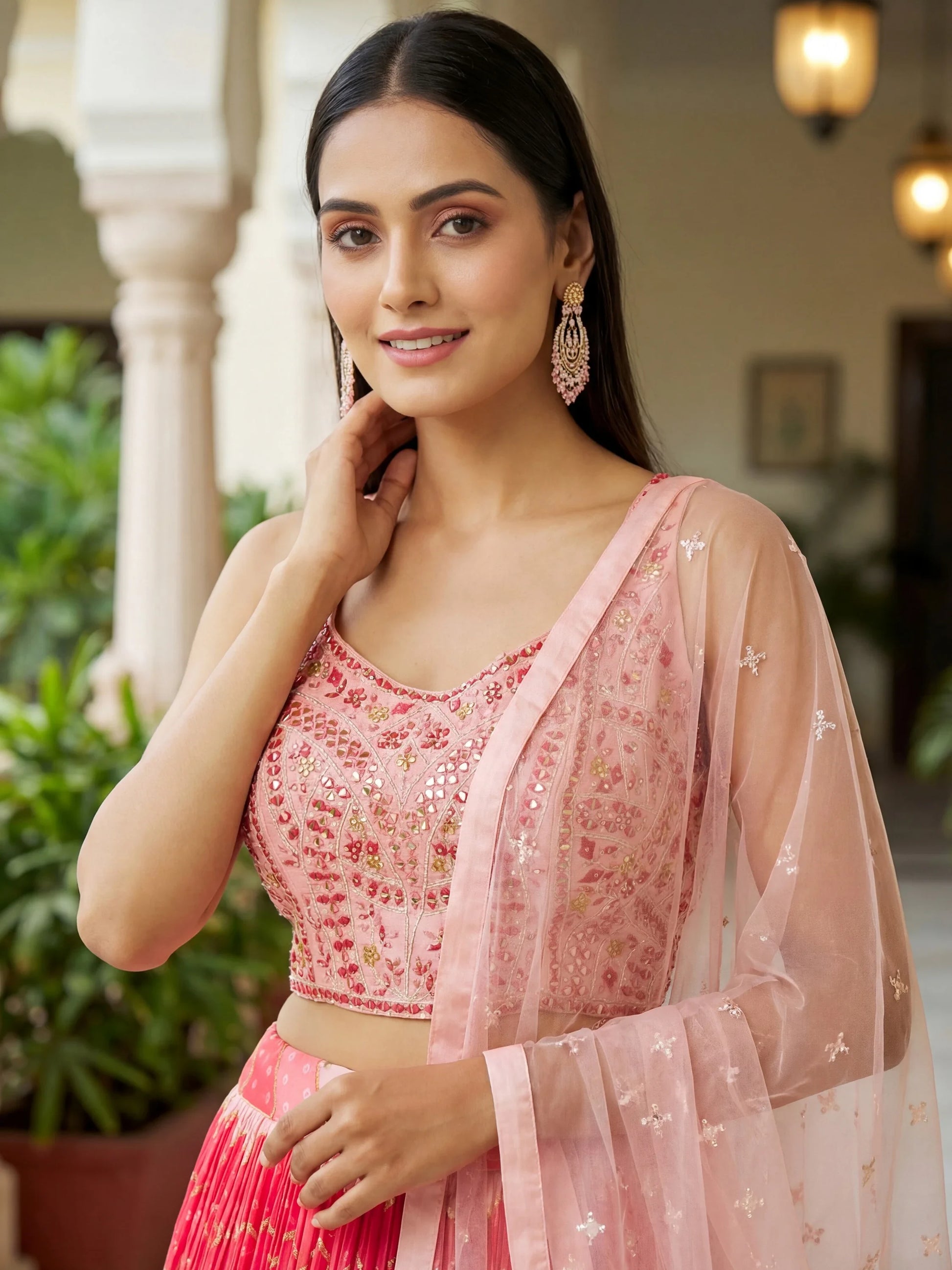 Amazing Pink Zari Work Chinon Festive Wear Lehenga Choli With Dupatta