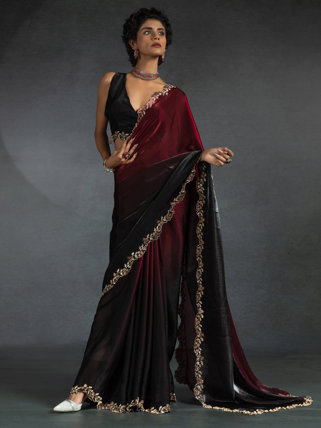 Spectacular Red Shaded Satin Wedding Wear Saree With Blouse