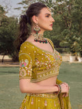 Alluring Green Khatli Work Tissue Event Wear Lehenga Choli With Dupatta