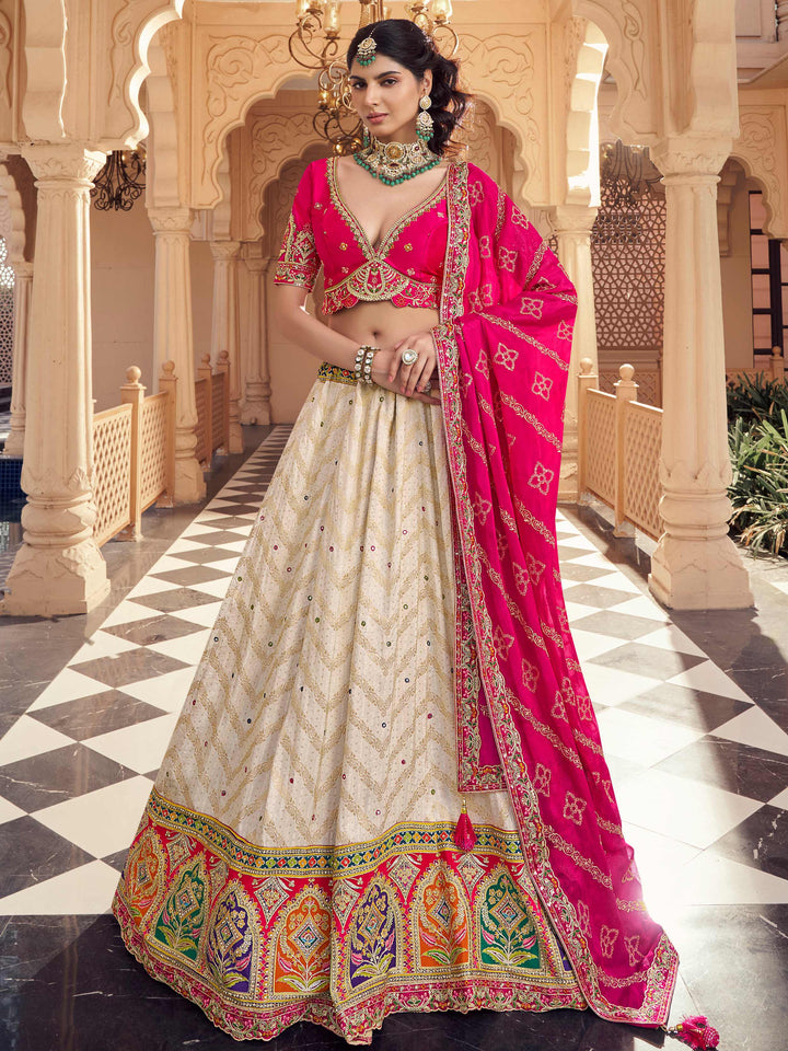 Grand Off-White Zari Weaving Viscose Silk Engagement Wear Lehenga Choli