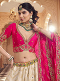 Grand Off-White Zari Weaving Viscose Silk Engagement Wear Lehenga Choli