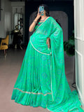 Fresh Green Bandhej Print Georgette Navratri Wear Lehenga Choli