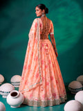 Elegant Peach Floral Printed Silk Event Wear Lehenga Choli