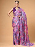 Wonderful Lavender Printed Satin Festive Wear Saree With Blouse