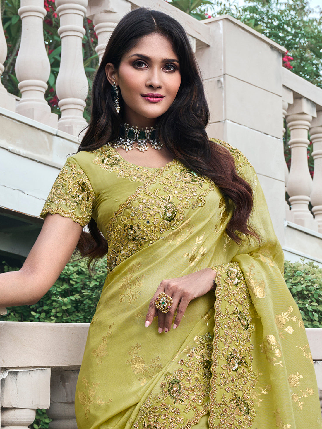 Precious Green Zari Weaving Organza Silk Saree With Blouse