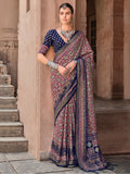 Marvelous Navy Blue Digital Printed Silk Event Wear Saree With Blouse