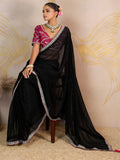 Regal Black Border Work Georgette Evening Wear Saree With Blouse