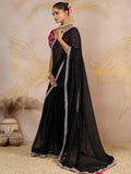 Regal Black Border Work Georgette Evening Wear Saree With Blouse