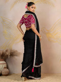 Regal Black Border Work Georgette Evening Wear Saree With Blouse