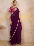 Elegant Purple Embroidered Georgette Function Wear Saree With Blouse