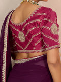 Elegant Purple Embroidered Georgette Function Wear Saree With Blouse