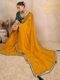 Superior Mustard Yellow Zari Work Georgette Haldi Wear Saree With Blouse