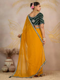 Superior Mustard Yellow Zari Work Georgette Haldi Wear Saree With Blouse