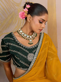 Superior Mustard Yellow Zari Work Georgette Haldi Wear Saree With Blouse