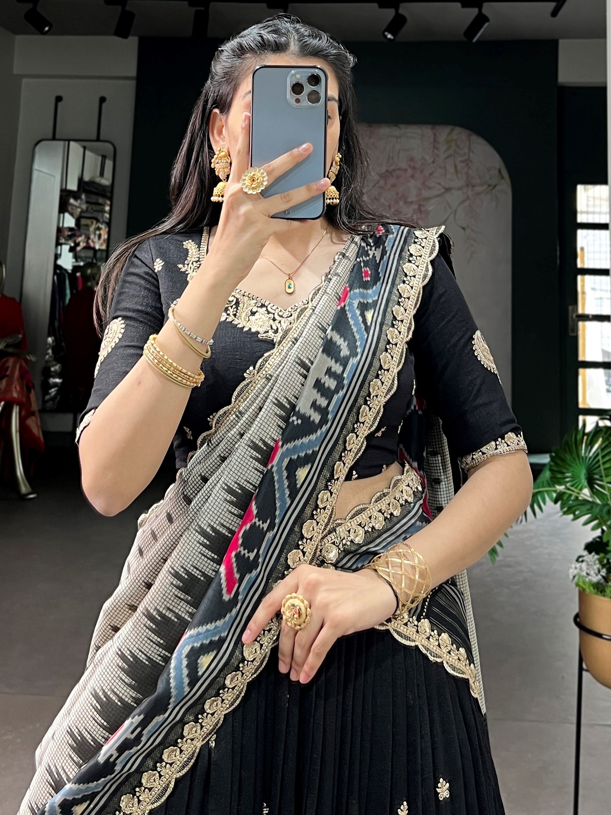 Fabulous Black Embroidered Silk Function Wear Lehenga Choli