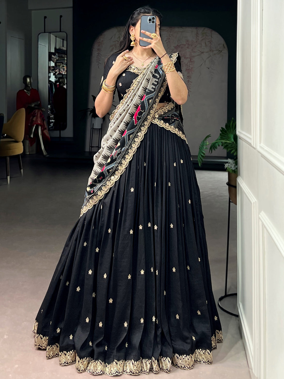 Fabulous Black Embroidered Silk Function Wear Lehenga Choli