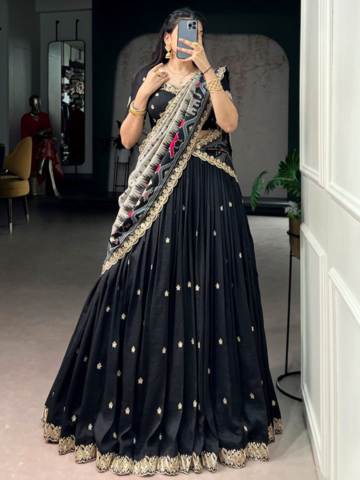 Fabulous Black Embroidered Silk Function Wear Lehenga Choli