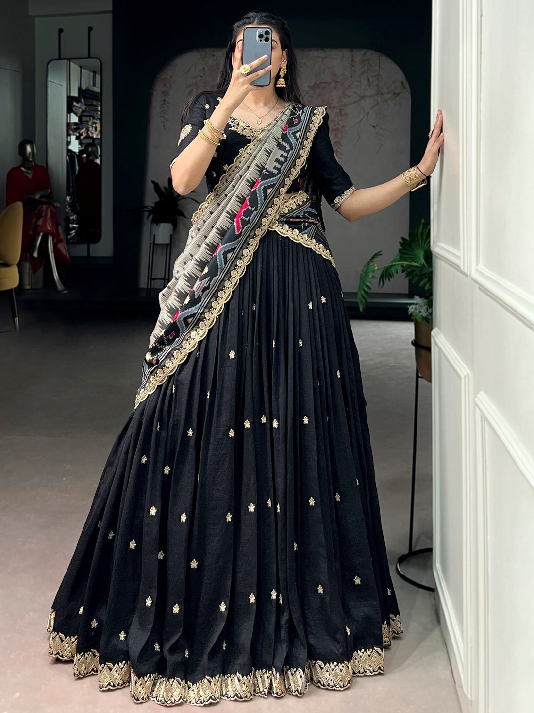 Fabulous Black Embroidered Silk Function Wear Lehenga Choli