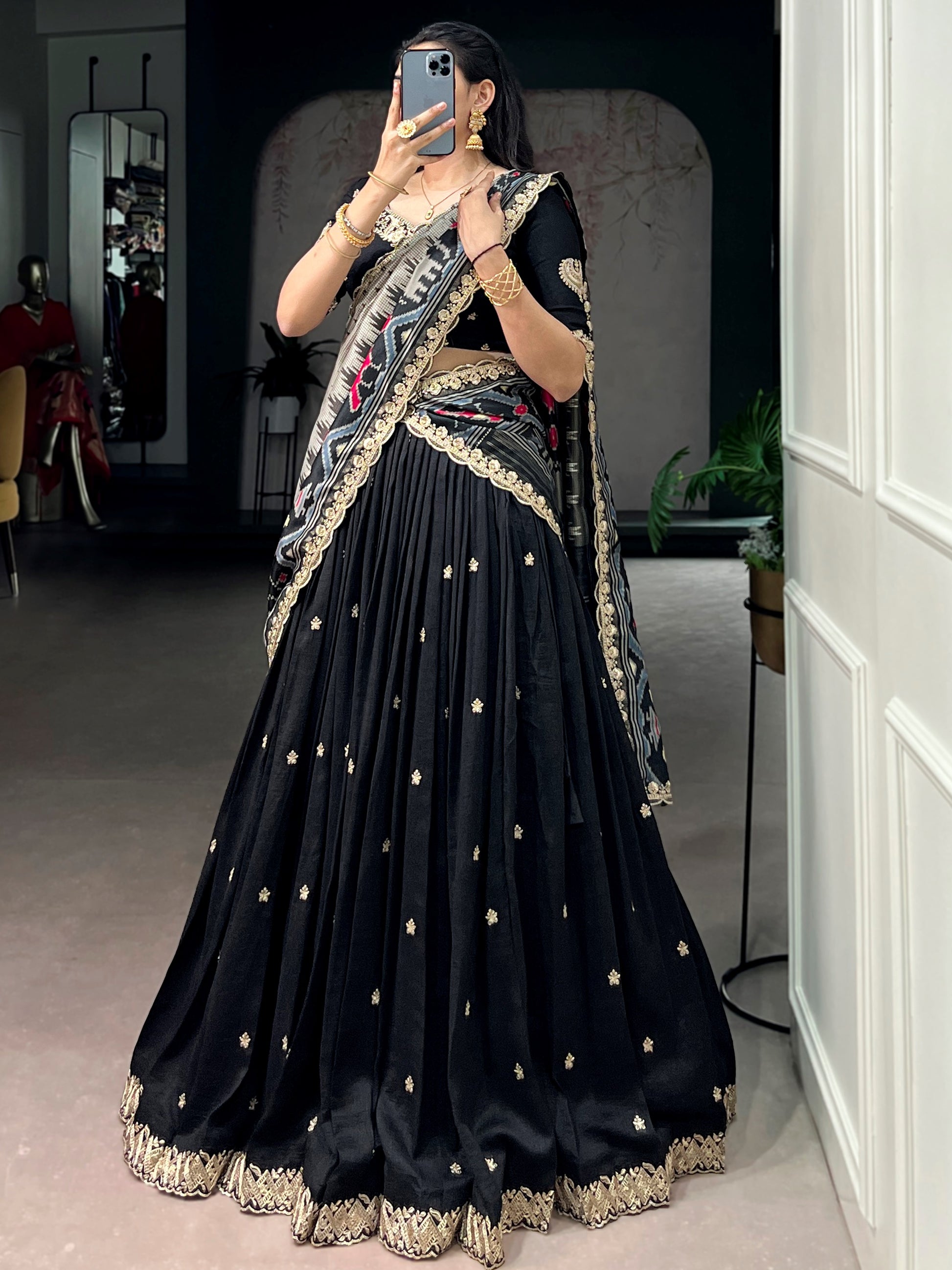 Fabulous Black Embroidered Silk Function Wear Lehenga Choli