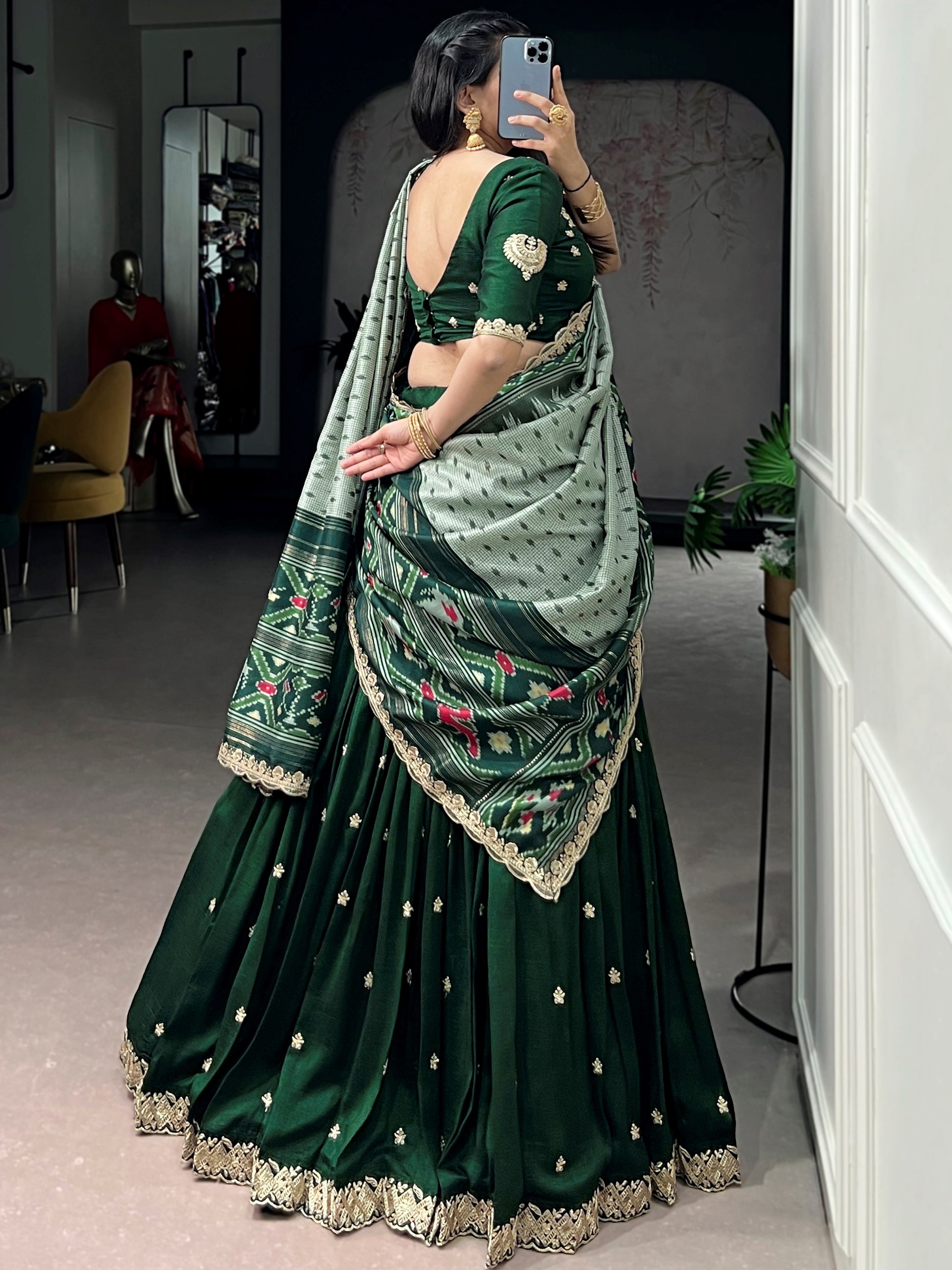 Sparkling Green Embroidered Silk Festive Wear Lehenga Choli