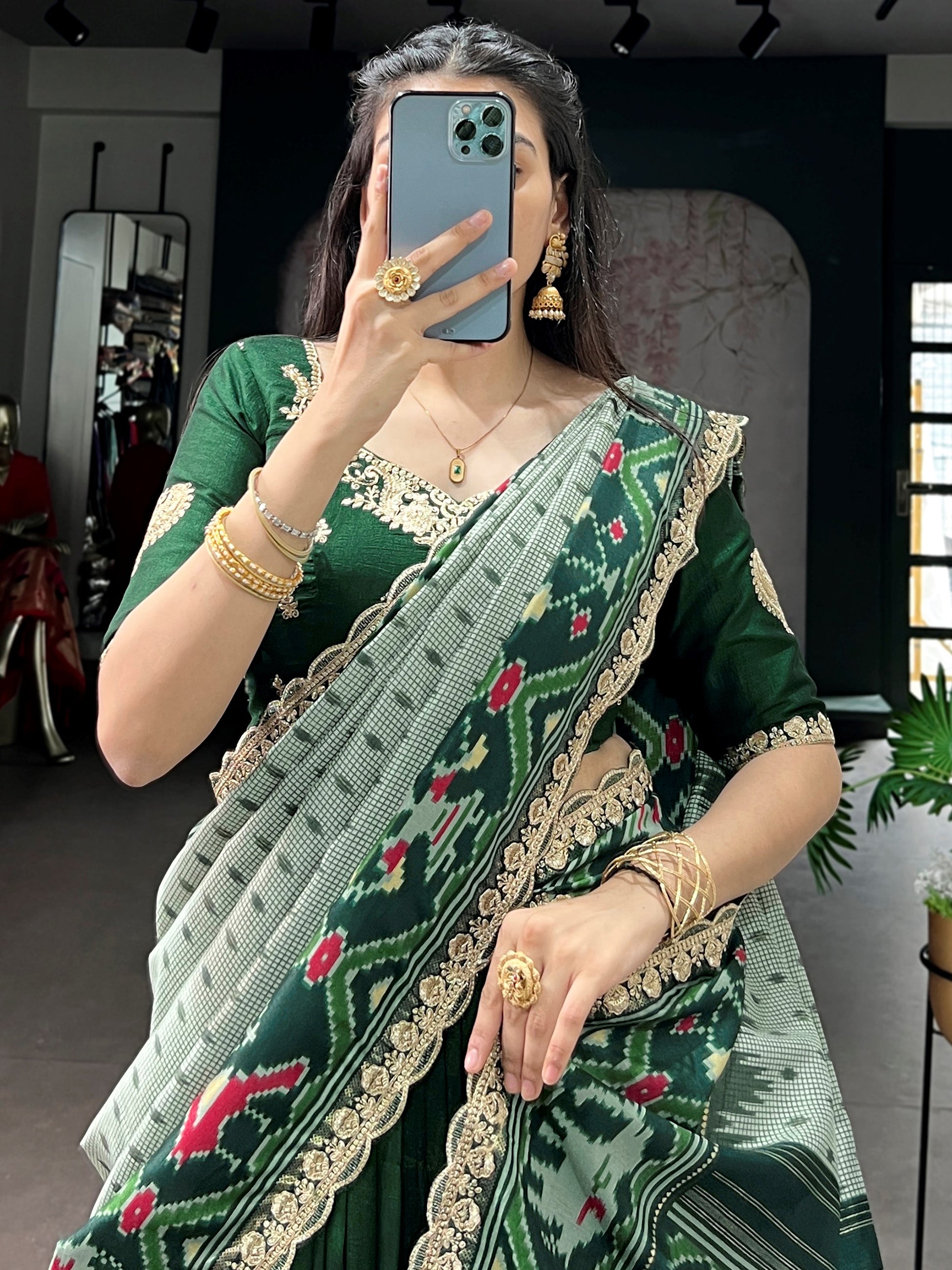 Sparkling Green Embroidered Silk Festive Wear Lehenga Choli