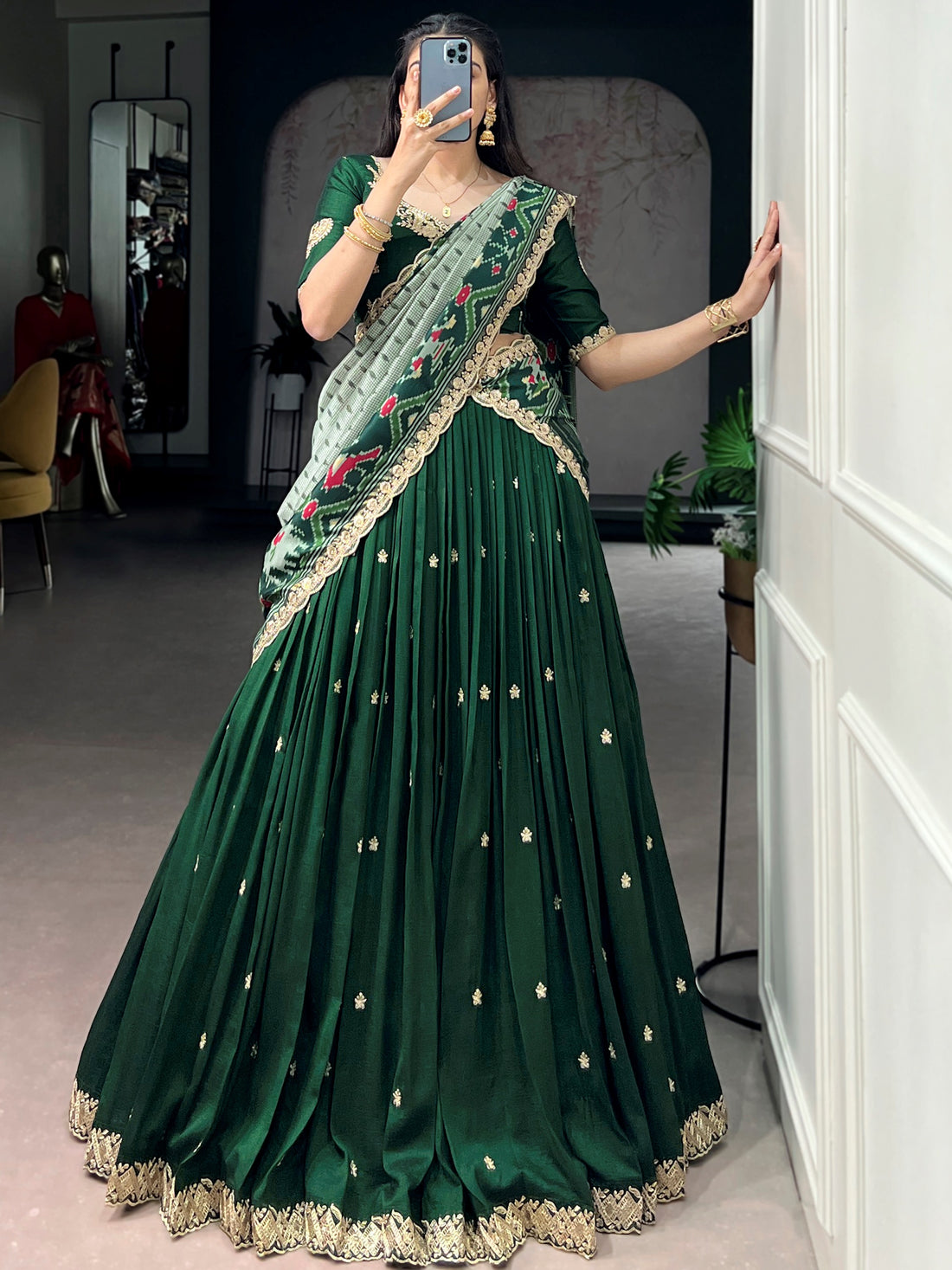 Sparkling Green Embroidered Silk Festive Wear Lehenga Choli