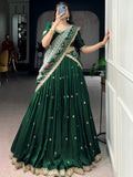 Sparkling Green Embroidered Silk Festive Wear Lehenga Choli