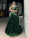 Sparkling Green Embroidered Silk Festive Wear Lehenga Choli