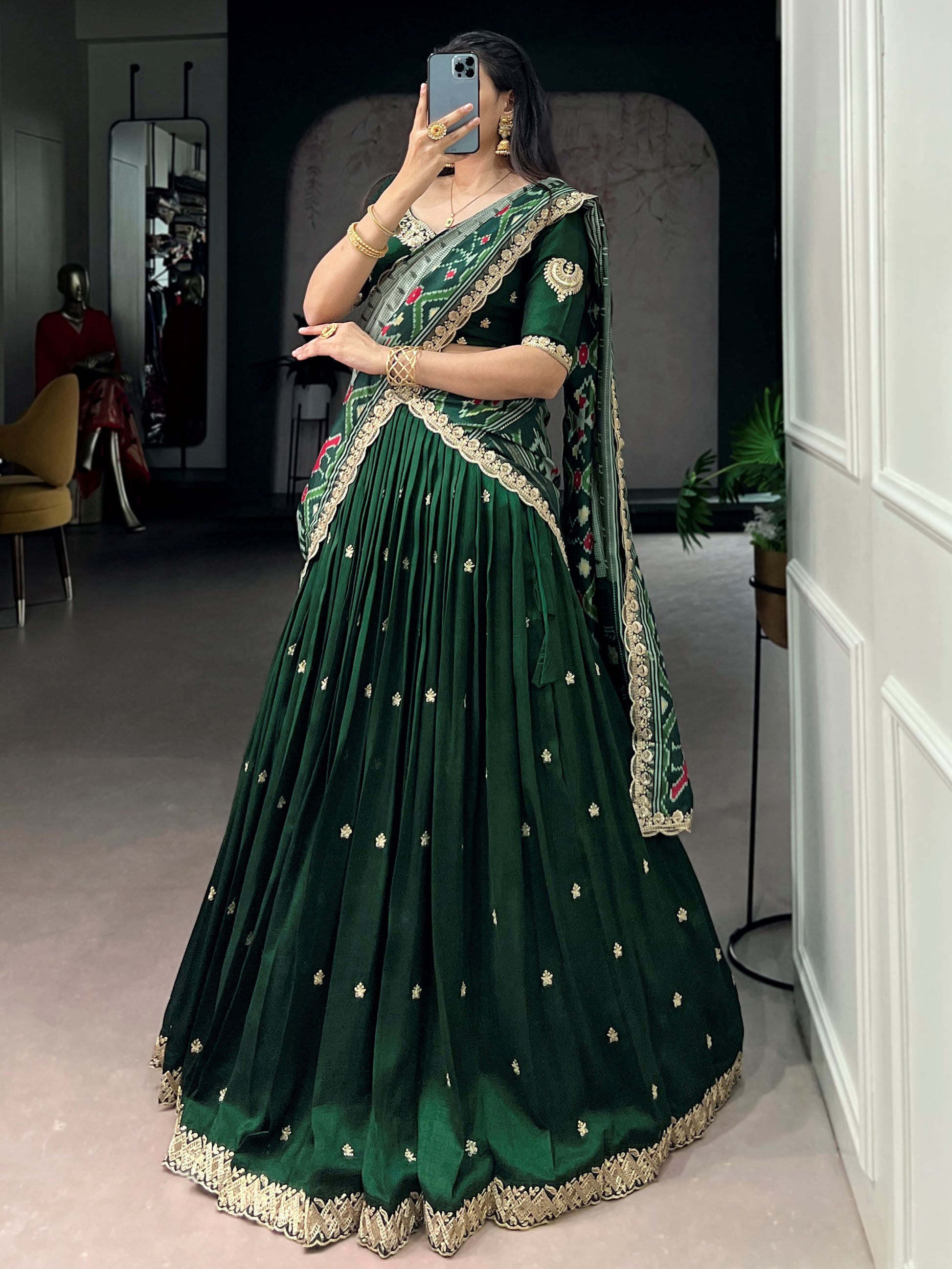 Sparkling Green Embroidered Silk Festive Wear Lehenga Choli