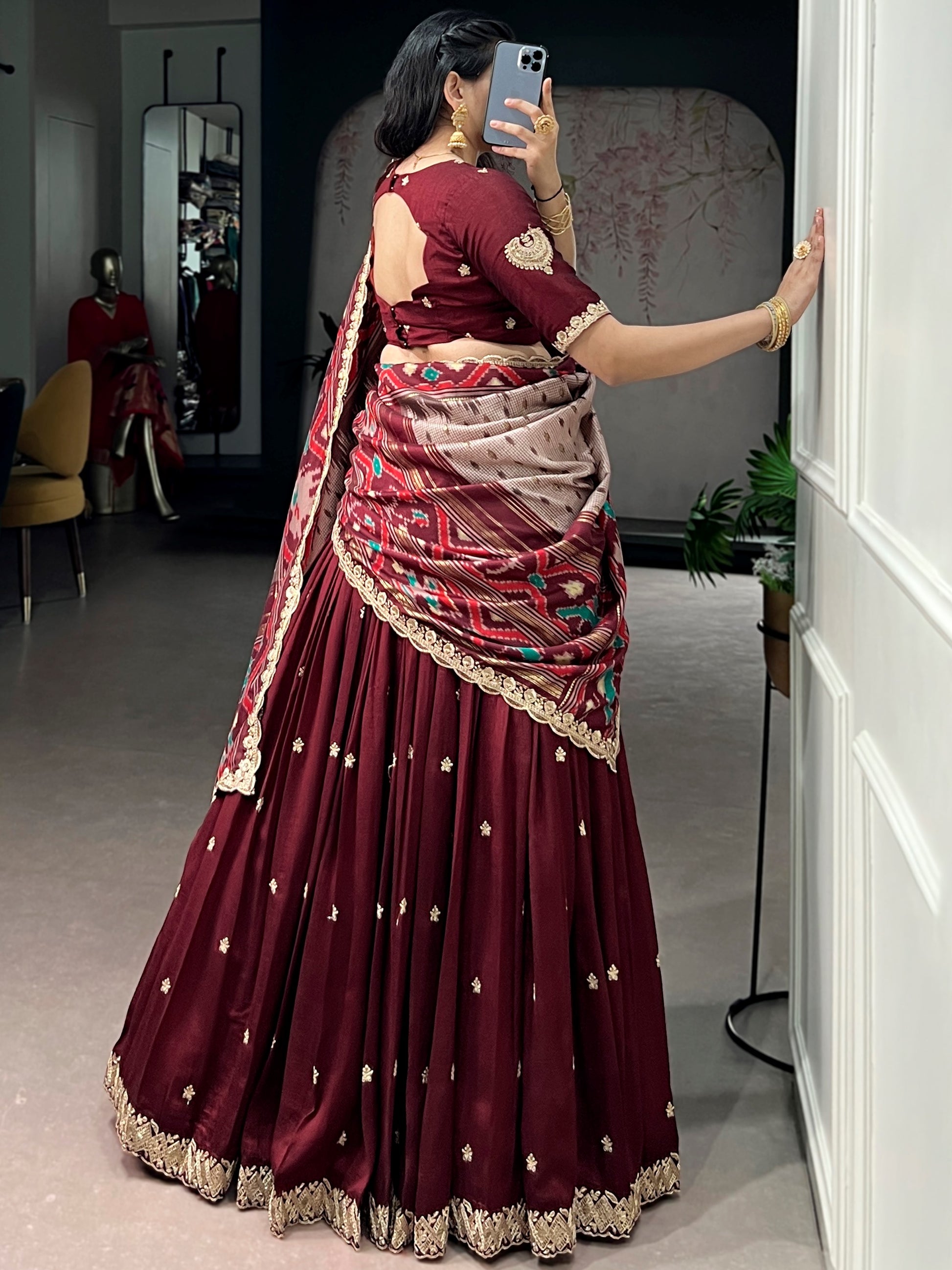 Charming Maroon Embroidered Silk Festive Wear Lehenga Choli