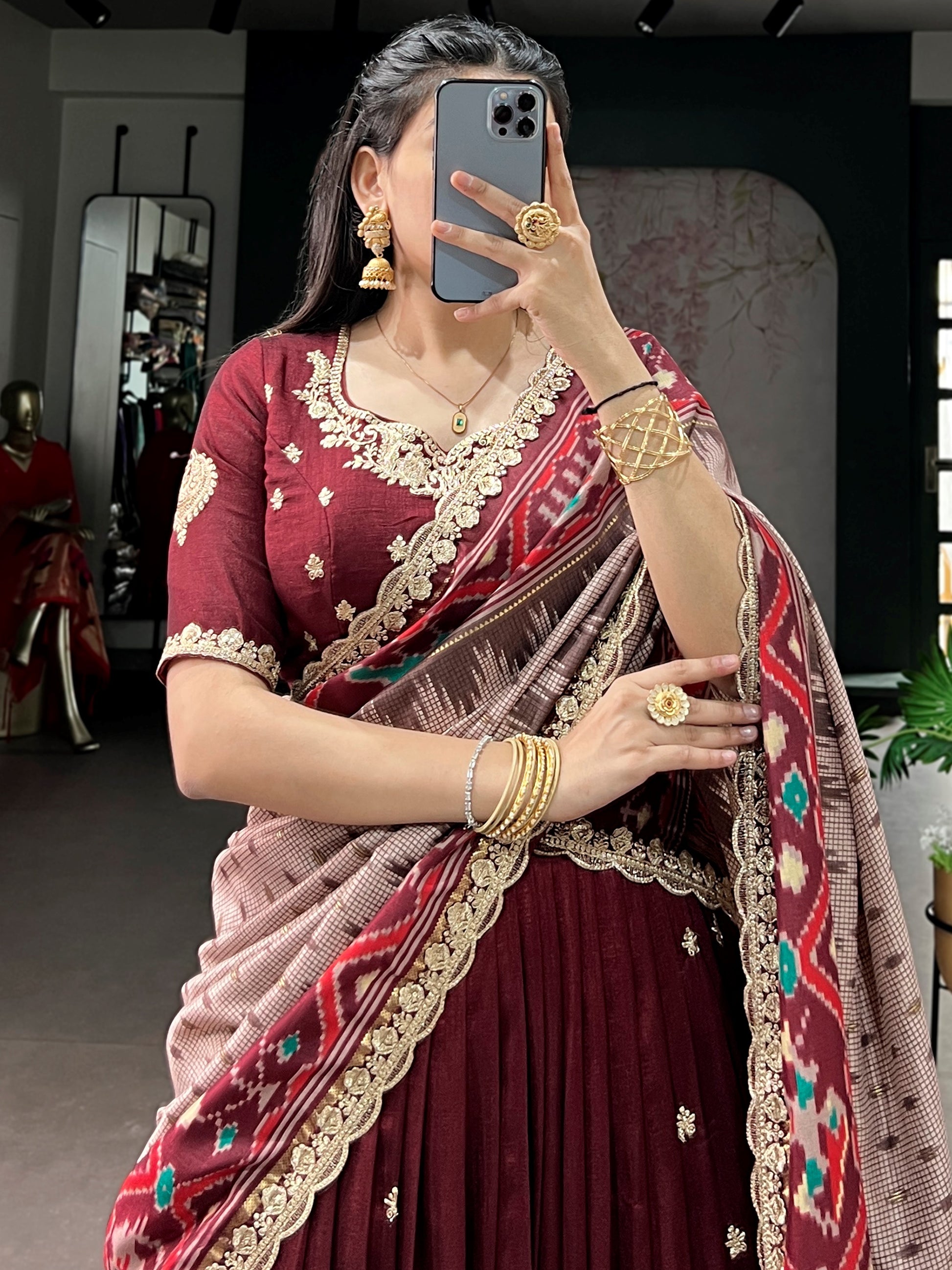 Charming Maroon Embroidered Silk Festive Wear Lehenga Choli